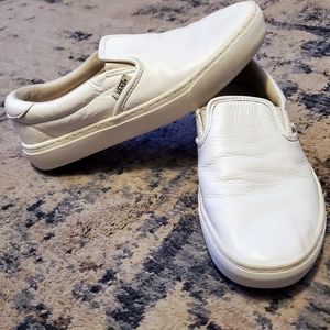 Vans leather white slip on sz7. 5
